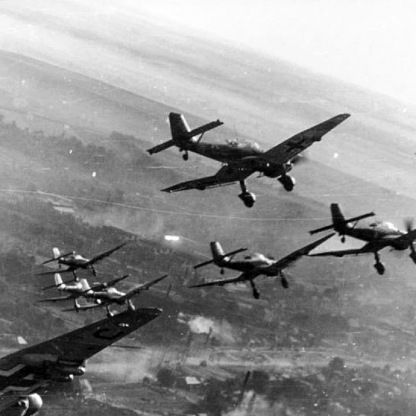 Archival photograph of WWII aircraft over Leros